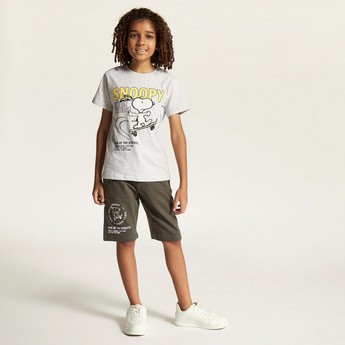 Snoopy Dog Print T-shirt with Round Neck and Short Sleeves