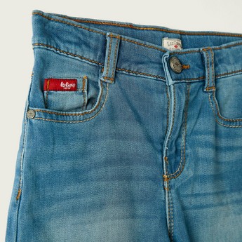 Lee Cooper Solid Denim Shorts with Pocket Detail and Button Closure