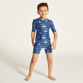 Juniors Printed Swimwear with Short Sleeves