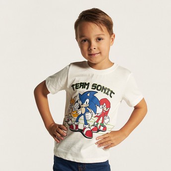 SEGA Sonic The Hedgehog Print Round Neck T-shirt with Short Sleeves