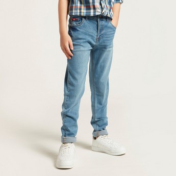 Lee Cooper Solid Denim Jeans with Pockets and Belt Loops