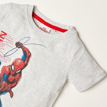 Spiderman Print T-shirt with Crew Neck and Short Sleeves