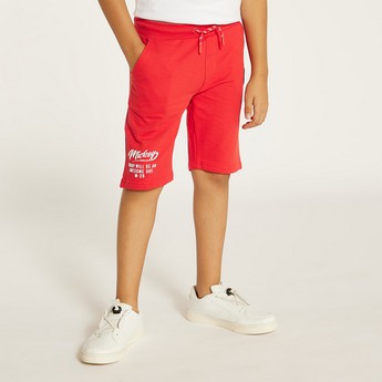 Mickey Mouse Print Shorts with Drawstring Closure and Pockets