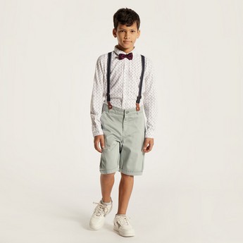 Juniors Solid Shorts with Button Closure and Suspenders