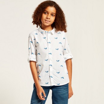 Juniors All-Over Printed Shirt with Long Sleeves