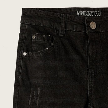 Juniors Solid Jeans with Pockets and Button Closure