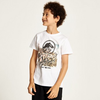 Juniors Dino Trail Print T-shirt with Short Sleeves and Crew Neck