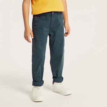 Lee Cooper Solid Denim Pants with Pockets and Button Closure