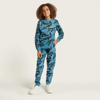 Juniors All-Over Printed Sweater and Jog Pants Set