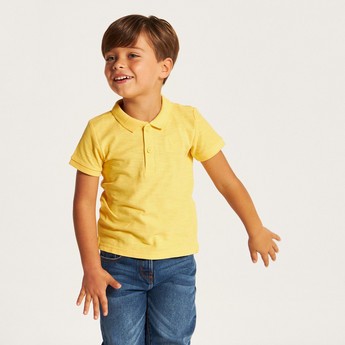 Juniors Solid Polo T-shirt with Short Sleeves and Button Closure