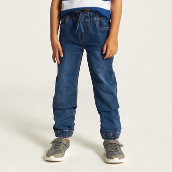 Juniors Solid Denim Pants with Drawstring Closure