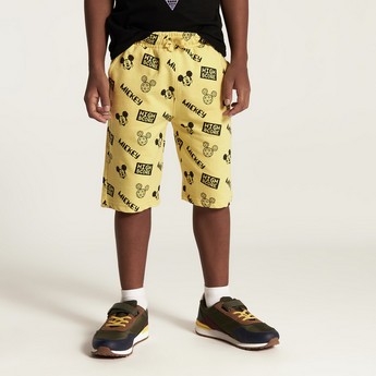 Disney Mickey Mouse Print Shorts with Drawstring Closure and Pockets