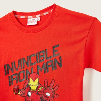 Iron Man Print T-shirt with Crew Neck and Short Sleeves