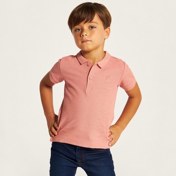 Juniors Solid Polo T-shirt with Short Sleeves and Button Closure