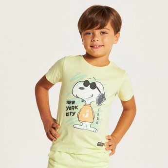 Snoopy Dog Print T-shirt with Crew Neck and Short Sleeves