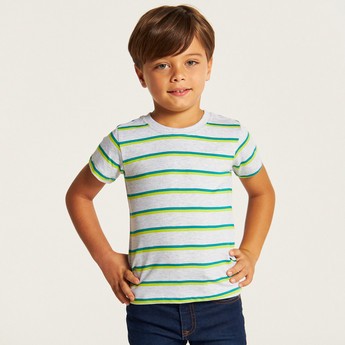 Juniors Striped Crew Neck T-shirt with Short Sleeves