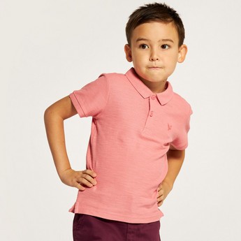 Juniors Solid Polo T-shirt with Short Sleeves and Button Closure