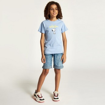 Snoopy Print T-shirt with Round Neck and Short Sleeves