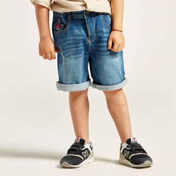 Lee Cooper Solid Denim Shorts with Pocket Detail and Button Closure