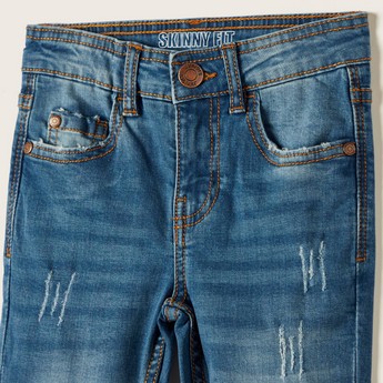 Juniors Solid Jeans with Pockets and Button Closure