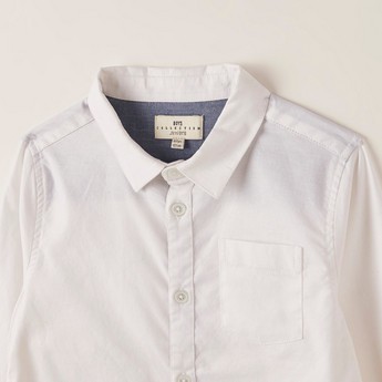 Juniors Solid Shirt with Long Sleeves and Pocket Detail