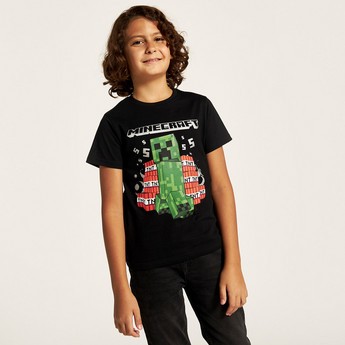 Minecraft Printed Crew Neck T-shirt with Short Sleeves