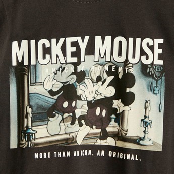 Disney Mickey Mouse Print T-shirt with Crew Neck and Short Sleeves