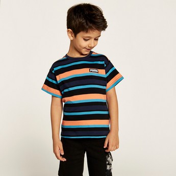 PUMA Striped Round Neck T-shirt with Short Sleeves