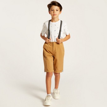 Juniors Printed Round Neck T-shirt and Shorts with Suspenders