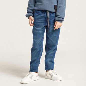 Juniors Solid Denim Jeans with Drawstring Closure and Pockets