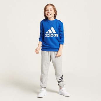 adidas Logo Print Sweatshirt with Long Sleeves