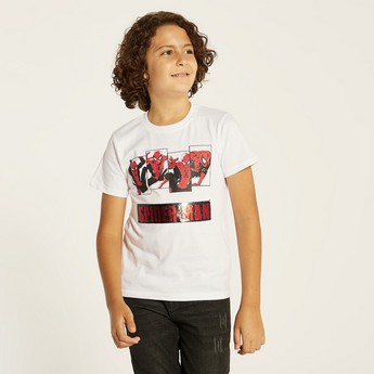 Spider-Man Print T-shirt with Crew Neck and Short Sleeves