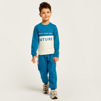 Juniors Printed Crew Neck Sweatshirt and Jogger Set