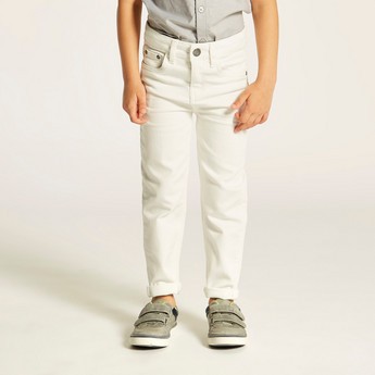 Juniors Solid Denim Jeans with Button Closure and Pockets