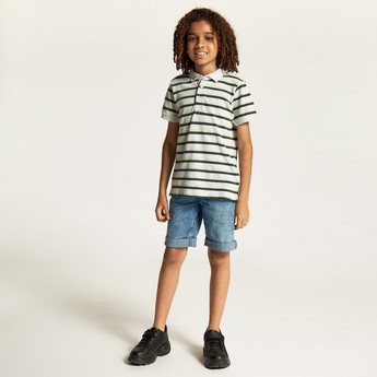 Juniors Striped Polo T-shirt with Short Sleeves and Button Closure