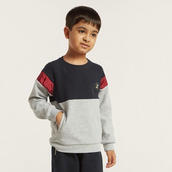 XYZ Panelled Pullover with Long Sleeves and Pockets