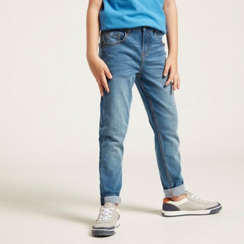 Juniors Slim Fit Denim Jeans with Pockets and Button Closure