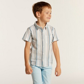 Juniors Striped Shirt with Chest Pocket and Short Sleeves