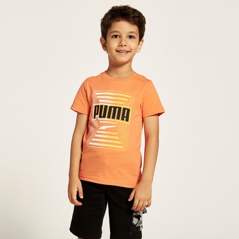 PUMA Logo Print Crew Neck T-shirt with Short Sleeves