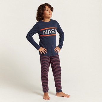 NASA Print T-shirt and Striped Pyjamas Set