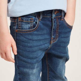 Juniors Solid Denim Pants with Button Closure and Pockets