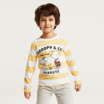 Snoopy Printed T-shirt with Crew Neck and Long Sleeves