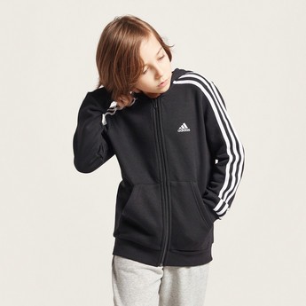 adidas Logo Print Hoodie with Long Sleeves and Kangaroo Pockets