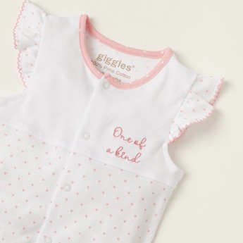 Giggles Heart Print Romper with Cap Sleeves