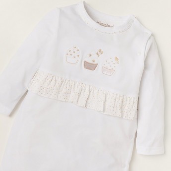 Giggles Embroidered Closed Feet Sleepsuit with Long Sleeves