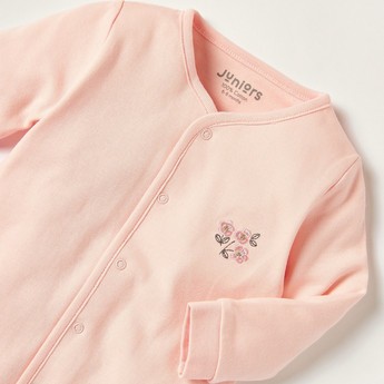 Juniors Embroidered Sleepsuit with Long Sleeves and Button Closure