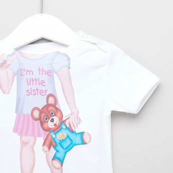 Just Add A Kids Little Sister Print Bodysuit with Round Neck