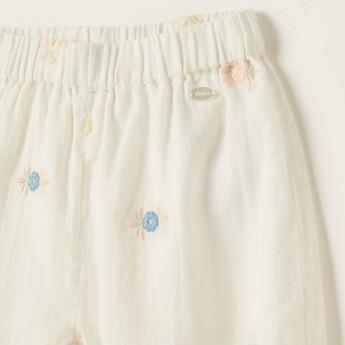 Giggles Floral Embroidered Pants with Elasticated Waistband