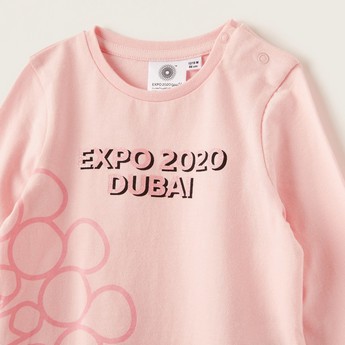 Expo 2020 Graphic Print T-shirt with Round Neck and Long Sleeves