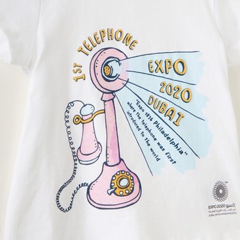 Expo 2020 Printed Round Neck T-shirt with Short Sleeves